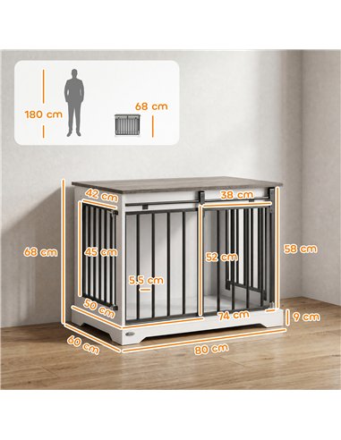 PawHut 80 cm Dog Crate Furniture with Sliding Barn Door for Medium Dogs, White