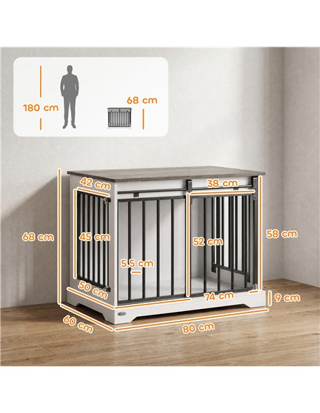 PawHut 80 cm Dog Crate Furniture with Sliding Barn Door for Medium Dogs, White - pic 213543 | FastDaddyshop