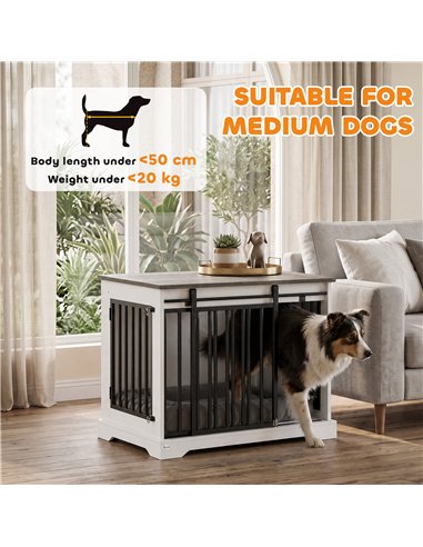 PawHut 80 cm Dog Crate Furniture with Sliding Barn Door for Medium Dogs, White