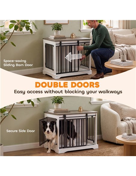 PawHut 80 cm Dog Crate Furniture with Sliding Barn Door for Medium Dogs, White - pic 213545 | FastDaddyshop