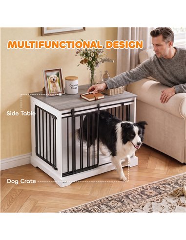 PawHut 80 cm Dog Crate Furniture with Sliding Barn Door for Medium Dogs, White