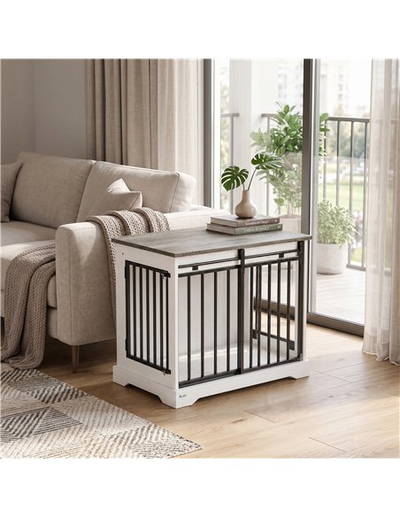 PawHut 80 cm Dog Crate Furniture with Sliding Barn Door for Medium Dogs, White - pic 213548 | FastDaddyshop