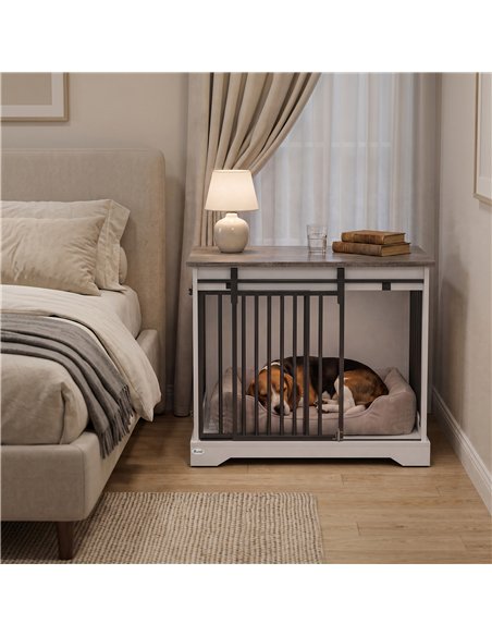 PawHut 80 cm Dog Crate Furniture with Sliding Barn Door for Medium Dogs, White - pic 213549 | FastDaddyshop