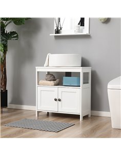 Kleankin Bathroom Pedestal Under Sink Cabinet with Double Doors, Shelves, White 2