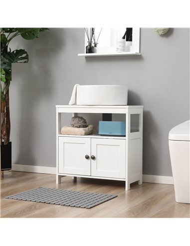 Kleankin Bathroom Pedestal Under Sink Cabinet with Double Doors, Shelves, White
