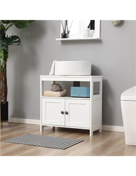 Kleankin Bathroom Pedestal Under Sink Cabinet with Double Doors, Shelves, White - pic 21355 | FastDaddyshop