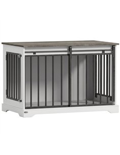 PawHut 100 cm Large Dog Crate Furniture with Sliding Barn Door for Large Dogs, White
