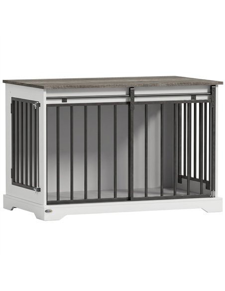 PawHut 100 cm Large Dog Crate Furniture with Sliding Barn Door for Large Dogs, White - pic 213550 | FastDaddyshop