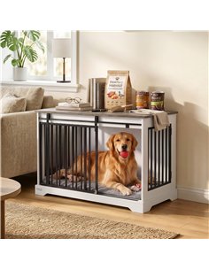 PawHut 100 cm Large Dog Crate Furniture with Sliding Barn Door for Large Dogs, White 2