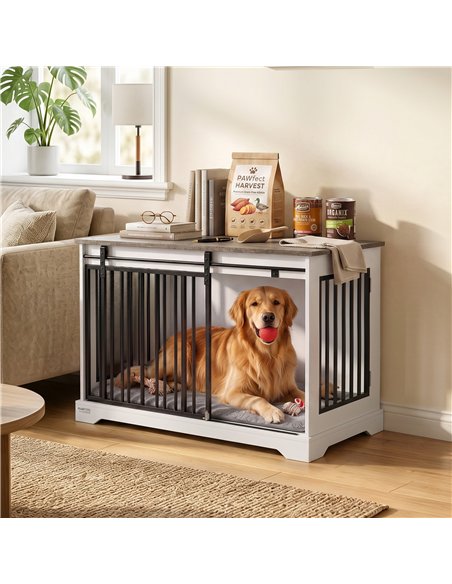 PawHut 100 cm Large Dog Crate Furniture with Sliding Barn Door for Large Dogs, White - pic 213551 | FastDaddyshop