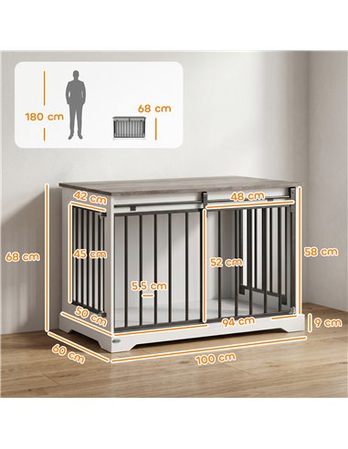 PawHut 100 cm Large Dog Crate Furniture with Sliding Barn Door for Large Dogs, White