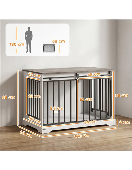 PawHut 100 cm Large Dog Crate Furniture with Sliding Barn Door for Large Dogs, White - pic 213552 | FastDaddyshop