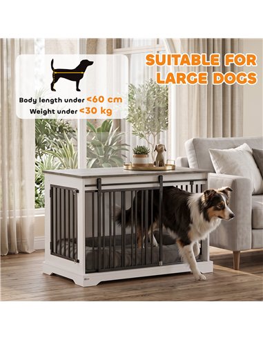 PawHut 100 cm Large Dog Crate Furniture with Sliding Barn Door for Large Dogs, White