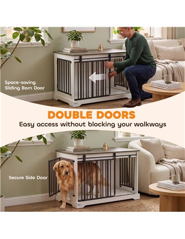 PawHut 100 cm Large Dog Crate Furniture with Sliding Barn Door for Large Dogs, White