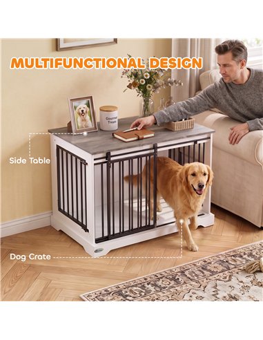 PawHut 100 cm Large Dog Crate Furniture with Sliding Barn Door for Large Dogs, White