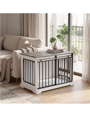 PawHut 100 cm Large Dog Crate Furniture with Sliding Barn Door for Large Dogs, White