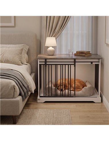 PawHut 100 cm Large Dog Crate Furniture with Sliding Barn Door for Large Dogs, White