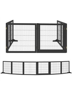 PawHut Wooden Pet Gate, Freestanding Dog Security Barrier with Two Support Feet - Black