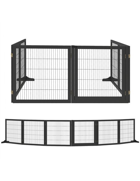 PawHut Wooden Pet Gate, Freestanding Dog Security Barrier with Two Support Feet - Black - pic 213559 | FastDaddyshop