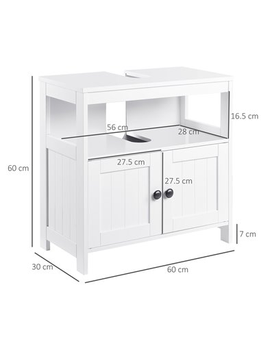 Kleankin Bathroom Pedestal Under Sink Cabinet with Double Doors, Shelves, White