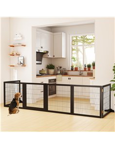 PawHut Wooden Pet Gate, Freestanding Dog Security Barrier with Two Support Feet - Black 2