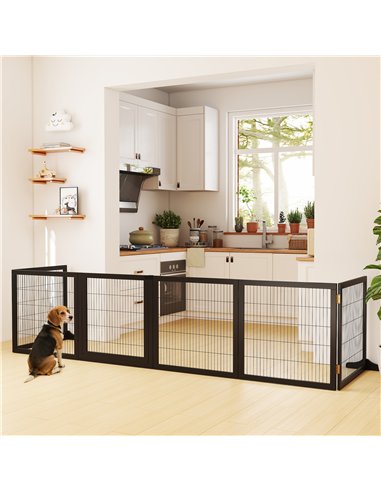 PawHut Wooden Pet Gate, Freestanding Dog Security Barrier with Two Support Feet - Black