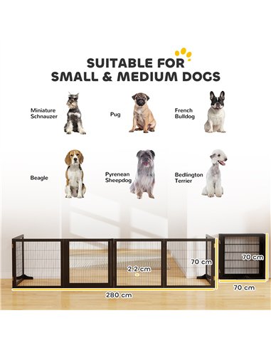 PawHut Wooden Pet Gate, Freestanding Dog Security Barrier with Two Support Feet - Black