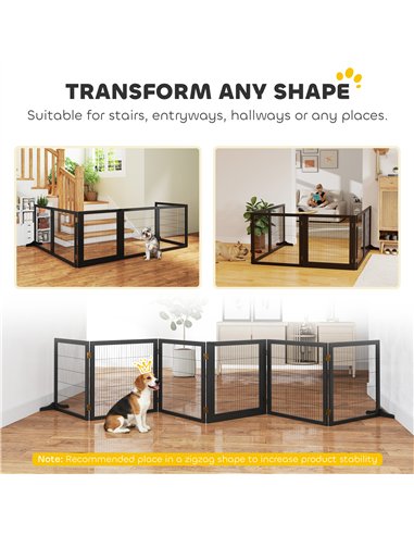 PawHut Wooden Pet Gate, Freestanding Dog Security Barrier with Two Support Feet - Black