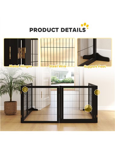 PawHut Wooden Pet Gate, Freestanding Dog Security Barrier with Two Support Feet - Black