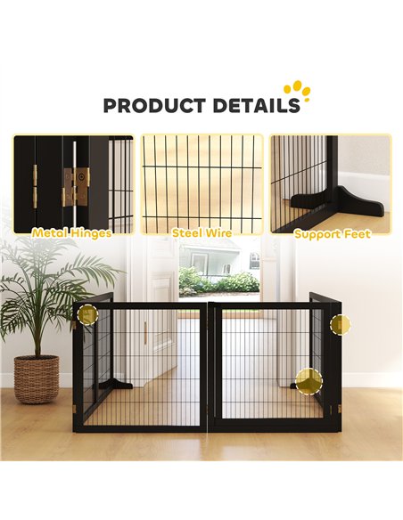 PawHut Wooden Pet Gate, Freestanding Dog Security Barrier with Two Support Feet - Black - pic 213564 | FastDaddyshop