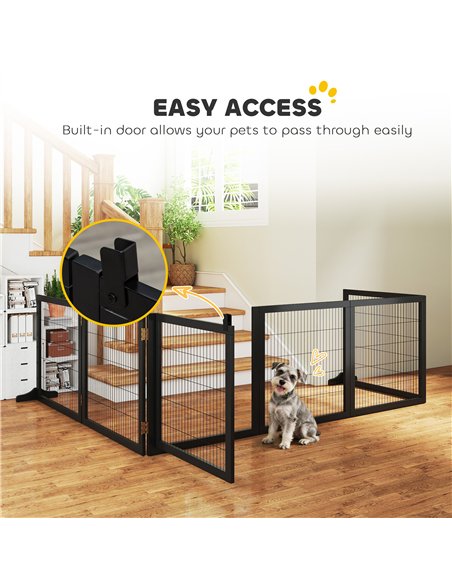 PawHut Wooden Pet Gate, Freestanding Dog Security Barrier with Two Support Feet - Black - pic 213565 | FastDaddyshop