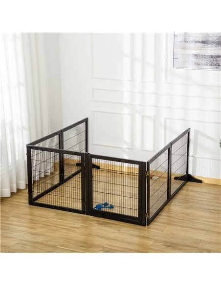 PawHut Wooden Pet Gate, Freestanding Dog Security Barrier with Two Support Feet - Black - pic 213566 | FastDaddyshop