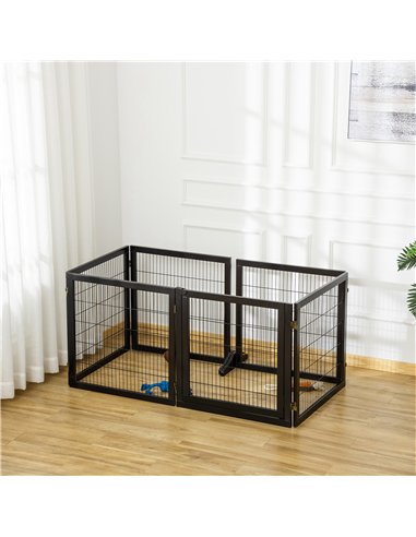 PawHut Wooden Pet Gate, Freestanding Dog Security Barrier with Two Support Feet - Black