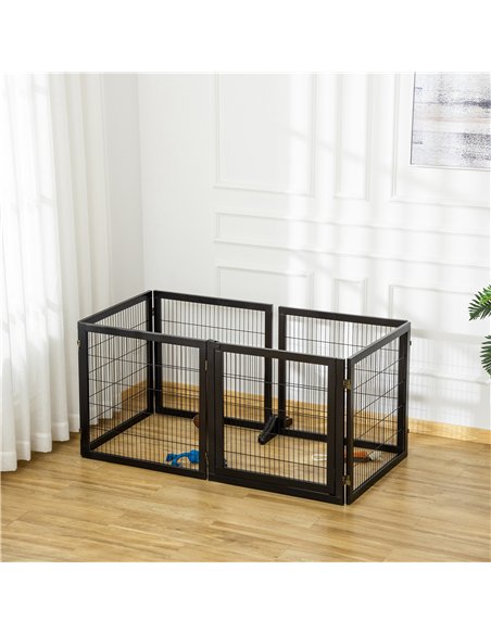 PawHut Wooden Pet Gate, Freestanding Dog Security Barrier with Two Support Feet - Black - pic 213567 | FastDaddyshop