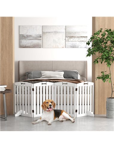 PawHut Wooden Dog Gate, Freestanding Pet Gate with Support Feet for Doorways, Hallways, Stairs, 207.5L x 61H cm, White