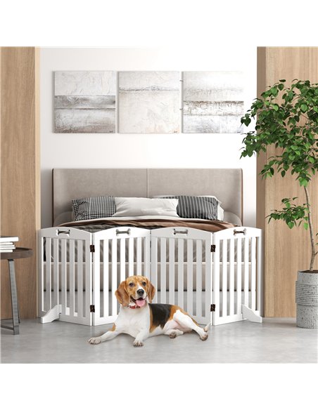 PawHut Wooden Dog Gate, Freestanding Pet Gate with Support Feet for Doorways, Hallways, Stairs, 207.5L x 61H cm, White - pic 213569 | FastDaddyshop