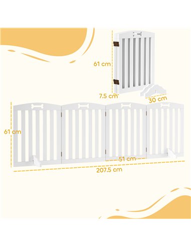 PawHut Wooden Dog Gate, Freestanding Pet Gate with Support Feet for Doorways, Hallways, Stairs, 207.5L x 61H cm, White