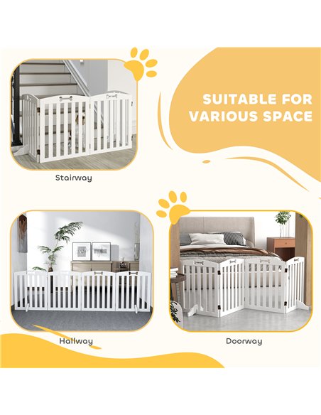 PawHut Wooden Dog Gate, Freestanding Pet Gate with Support Feet for Doorways, Hallways, Stairs, 207.5L x 61H cm, White - pic 213572 | FastDaddyshop