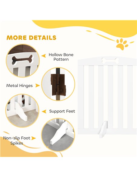 PawHut Wooden Dog Gate, Freestanding Pet Gate with Support Feet for Doorways, Hallways, Stairs, 207.5L x 61H cm, White - pic 213573 | FastDaddyshop