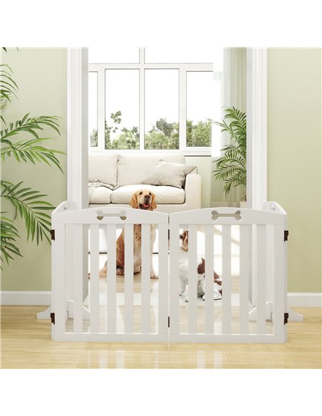 PawHut Wooden Dog Gate, Freestanding Pet Gate with Support Feet for Doorways, Hallways, Stairs, 207.5L x 61H cm, White - pic 213574 | FastDaddyshop