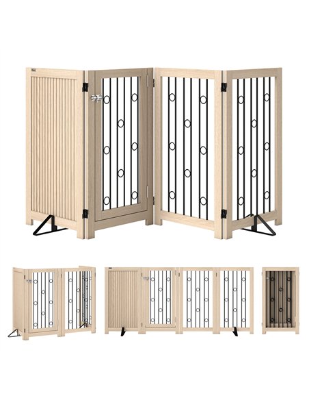 PawHut 4 Panel Freestanding Pet Gate, Indoor Dog Barrier with Lockable Door, Support Feet, 360° Flexible Hinges, Oak - pic 213577 | FastDaddyshop