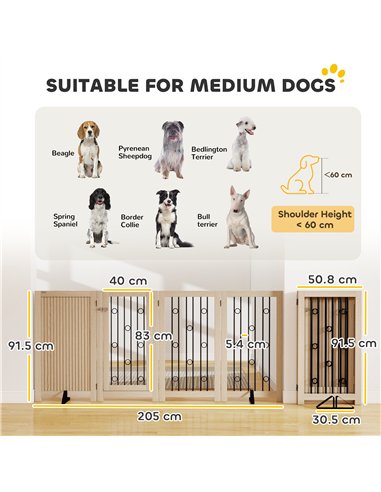 PawHut 4 Panel Freestanding Pet Gate, Indoor Dog Barrier with Lockable Door, Support Feet, 360° Flexible Hinges, Oak