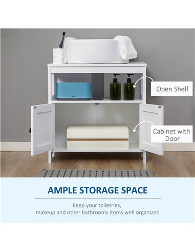 Kleankin Bathroom Pedestal Under Sink Cabinet with Double Doors, Shelves, White