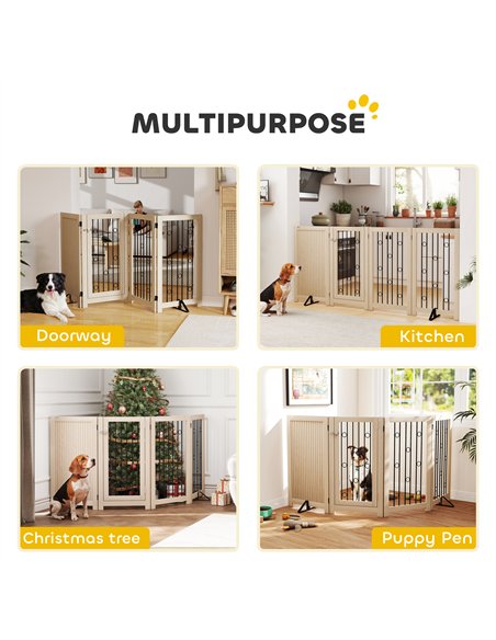 PawHut 4 Panel Freestanding Pet Gate, Indoor Dog Barrier with Lockable Door, Support Feet, 360° Flexible Hinges, Oak - pic 213580 | FastDaddyshop