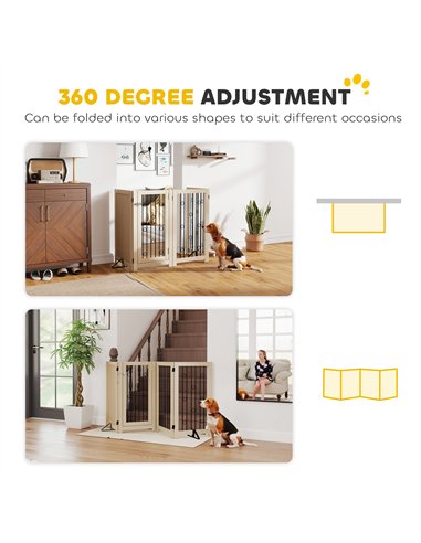 PawHut 4 Panel Freestanding Pet Gate, Indoor Dog Barrier with Lockable Door, Support Feet, 360° Flexible Hinges, Oak