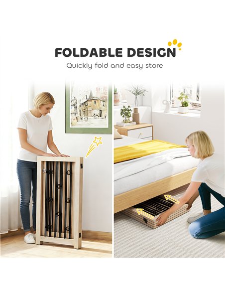 PawHut 4 Panel Freestanding Pet Gate, Indoor Dog Barrier with Lockable Door, Support Feet, 360° Flexible Hinges, Oak - pic 213582 | FastDaddyshop