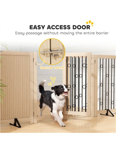 PawHut 4 Panel Freestanding Pet Gate, Indoor Dog Barrier with Lockable Door, Support Feet, 360° Flexible Hinges, Oak