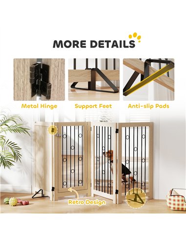 PawHut 4 Panel Freestanding Pet Gate, Indoor Dog Barrier with Lockable Door, Support Feet, 360° Flexible Hinges, Oak