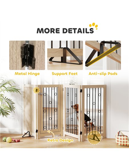 PawHut 4 Panel Freestanding Pet Gate, Indoor Dog Barrier with Lockable Door, Support Feet, 360° Flexible Hinges, Oak - pic 213584 | FastDaddyshop