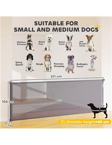 PawHut Retractable Dog Gate, Extends to 300 cm Wide & 104 cm Tall, Mesh Pet Gate Single Hand Operation, for Stairs Doorways